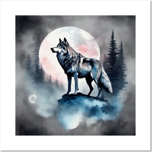 Timber Wolf in Watercolor and Charcoal Posters and Art